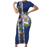 New Zealand Merry Christmas Family Matching Short Sleeve Bodycon Dress and Hawaiian Shirt Maori Animals, Koru Tattoo - Blue Xmas Style LT03 Mom's Dress Blue - Polynesian Pride