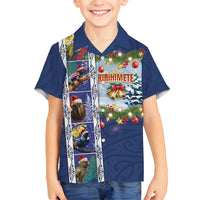 New Zealand Merry Christmas Family Matching Tank Maxi Dress and Hawaiian Shirt Maori Animals, Koru Tattoo - Blue Xmas Style LT03 Son's Shirt Blue - Polynesian Pride