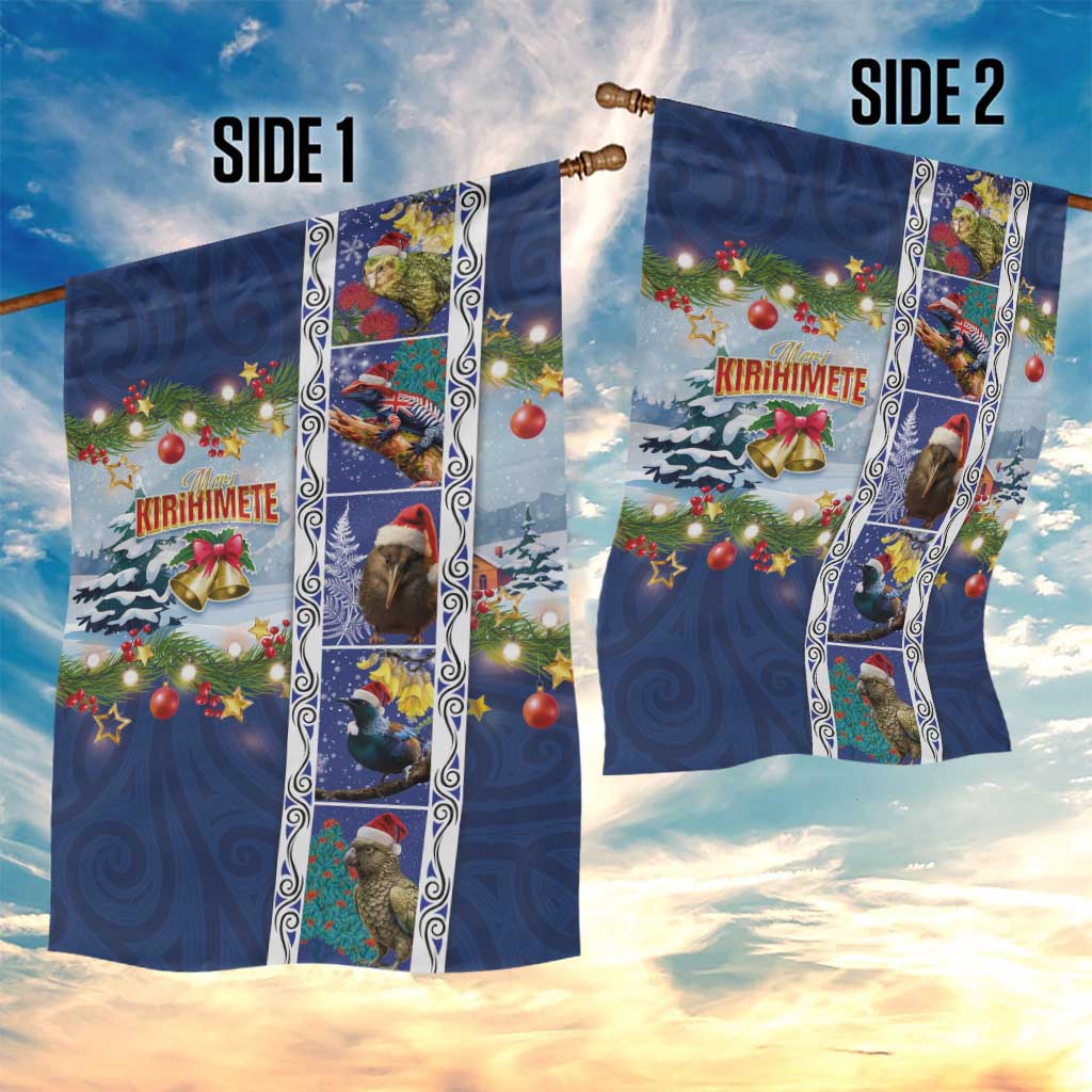 New Zealand Merry Christmas Garden Flag Maori Animals, Koru Tattoo - Blue Xmas Style LT03 - Polynesian Pride