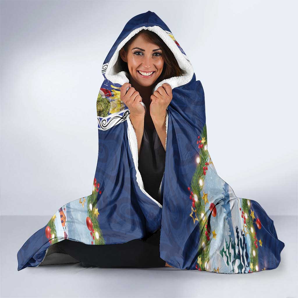 New Zealand Merry Christmas Hooded Blanket Maori Animals, Koru Tattoo - Blue Xmas Style LT03 - Polynesian Pride