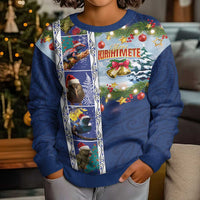 New Zealand Merry Christmas Kid Ugly Christmas Sweater Maori Animals, Koru Tattoo - Blue Xmas Style LT03 - Polynesian Pride