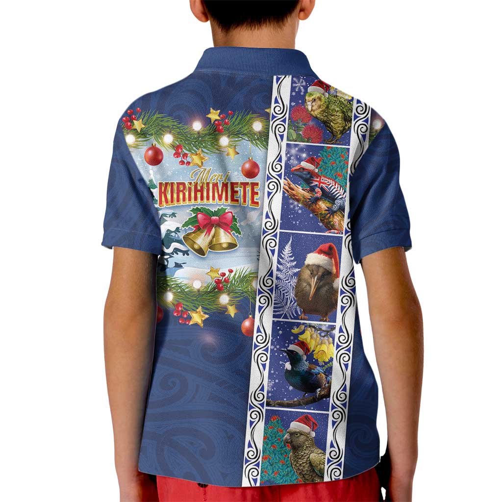 New Zealand Merry Christmas Kid Polo Shirt Maori Animals, Koru Tattoo - Blue Xmas Style LT03 - Polynesian Pride