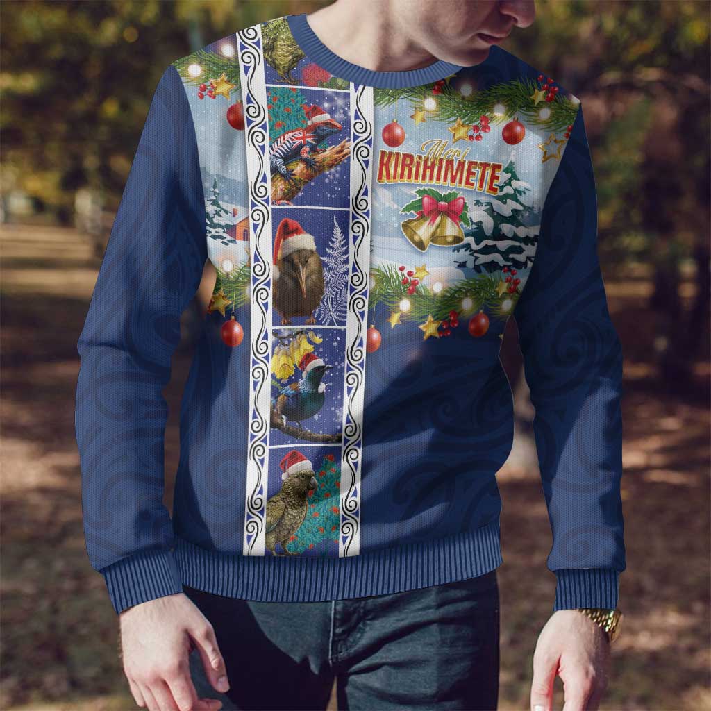 New Zealand Merry Christmas Ugly Christmas Sweater Maori Animals, Koru Tattoo - Blue Xmas Style LT03 - Polynesian Pride