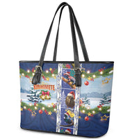 New Zealand Merry Christmas Leather Tote Bag Maori Animals, Koru Tattoo - Blue Xmas Style LT03 - Polynesian Pride