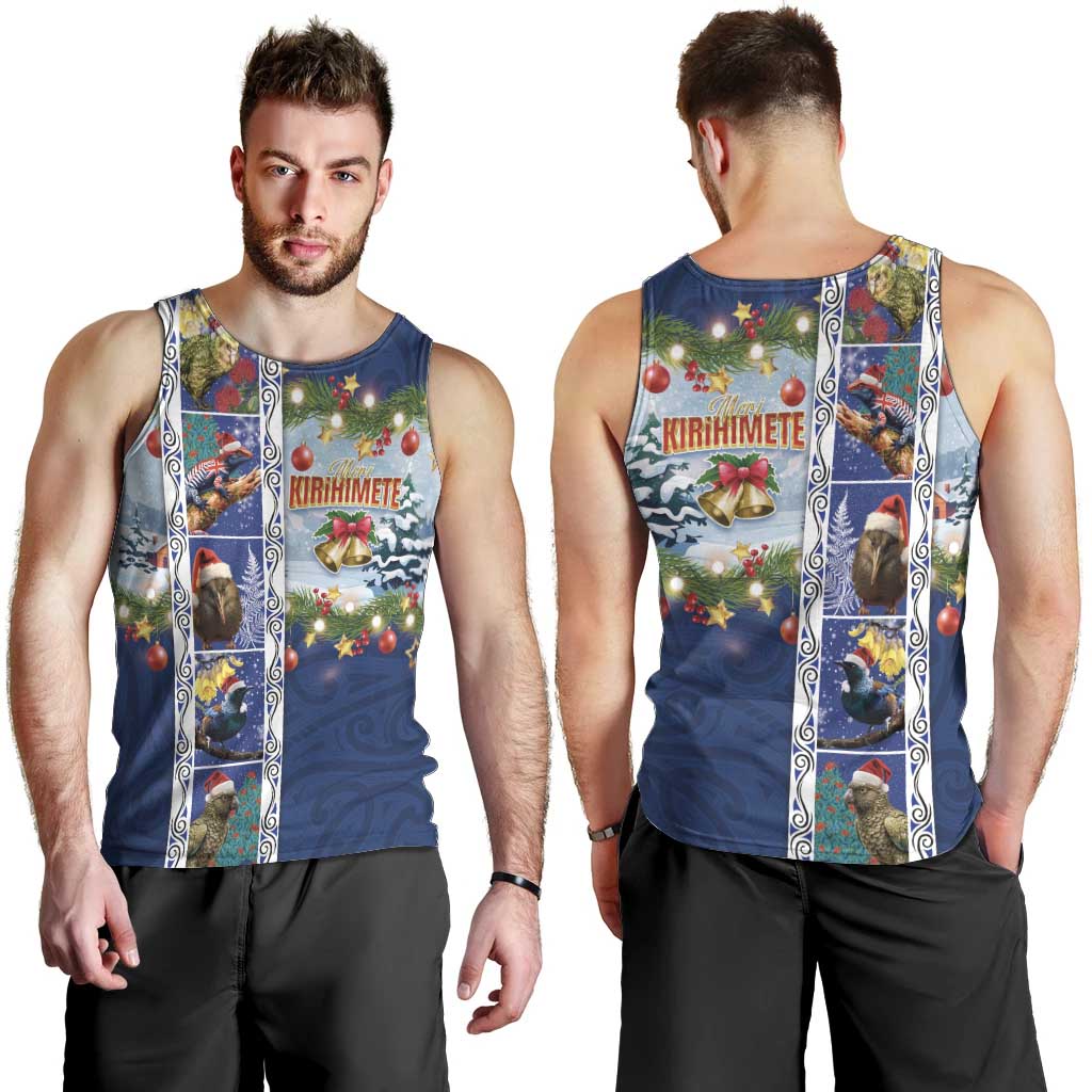 New Zealand Merry Christmas Men Tank Top Maori Animals, Koru Tattoo - Blue Xmas Style LT03 - Polynesian Pride