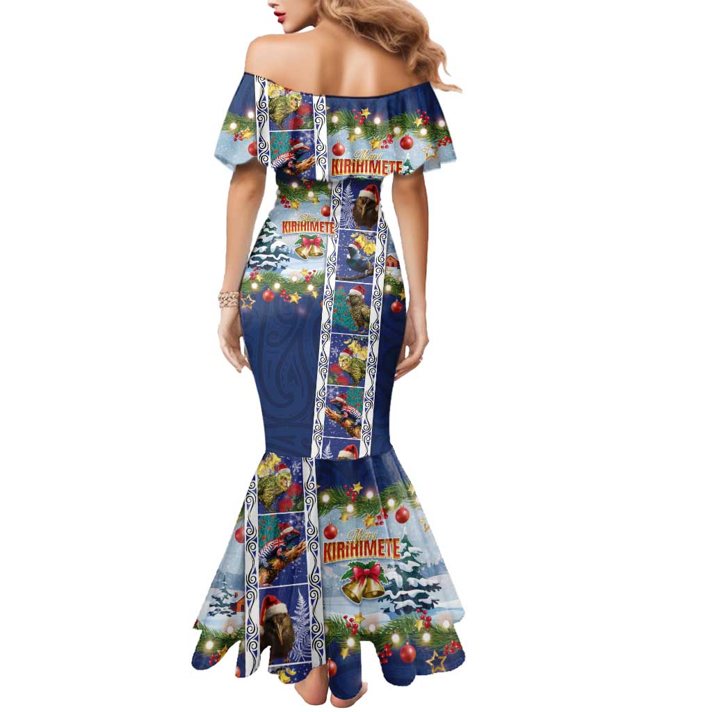 New Zealand Merry Christmas Mermaid Dress Maori Animals, Koru Tattoo - Blue Xmas Style LT03 - Polynesian Pride