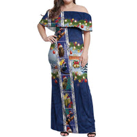 New Zealand Merry Christmas Off Shoulder Maxi Dress Maori Animals, Koru Tattoo - Blue Xmas Style LT03 Women Blue - Polynesian Pride