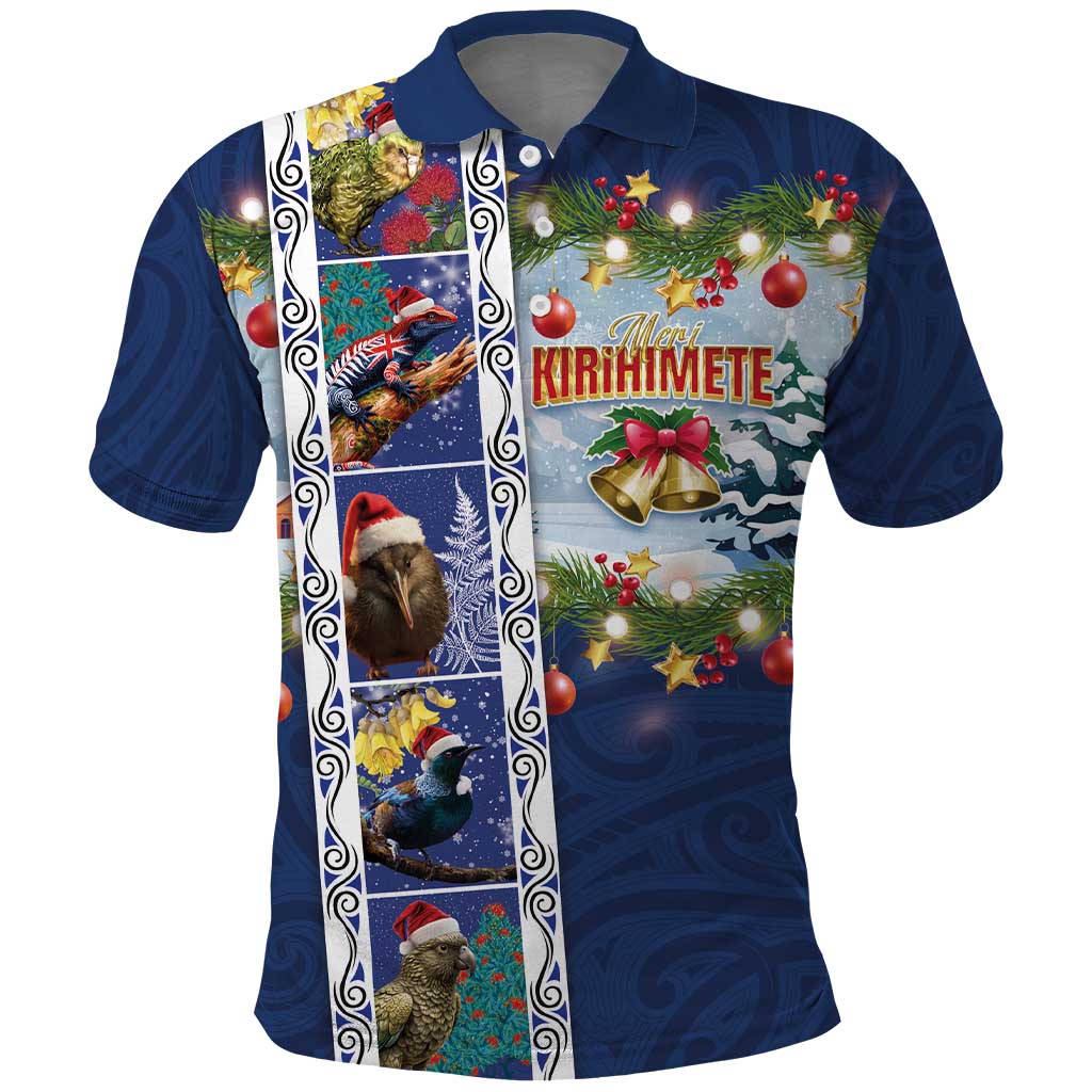 New Zealand Merry Christmas Polo Shirt Maori Animals, Koru Tattoo - Blue Xmas Style LT03 Blue - Polynesian Pride