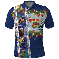 New Zealand Merry Christmas Polo Shirt Maori Animals, Koru Tattoo - Blue Xmas Style LT03 Blue - Polynesian Pride