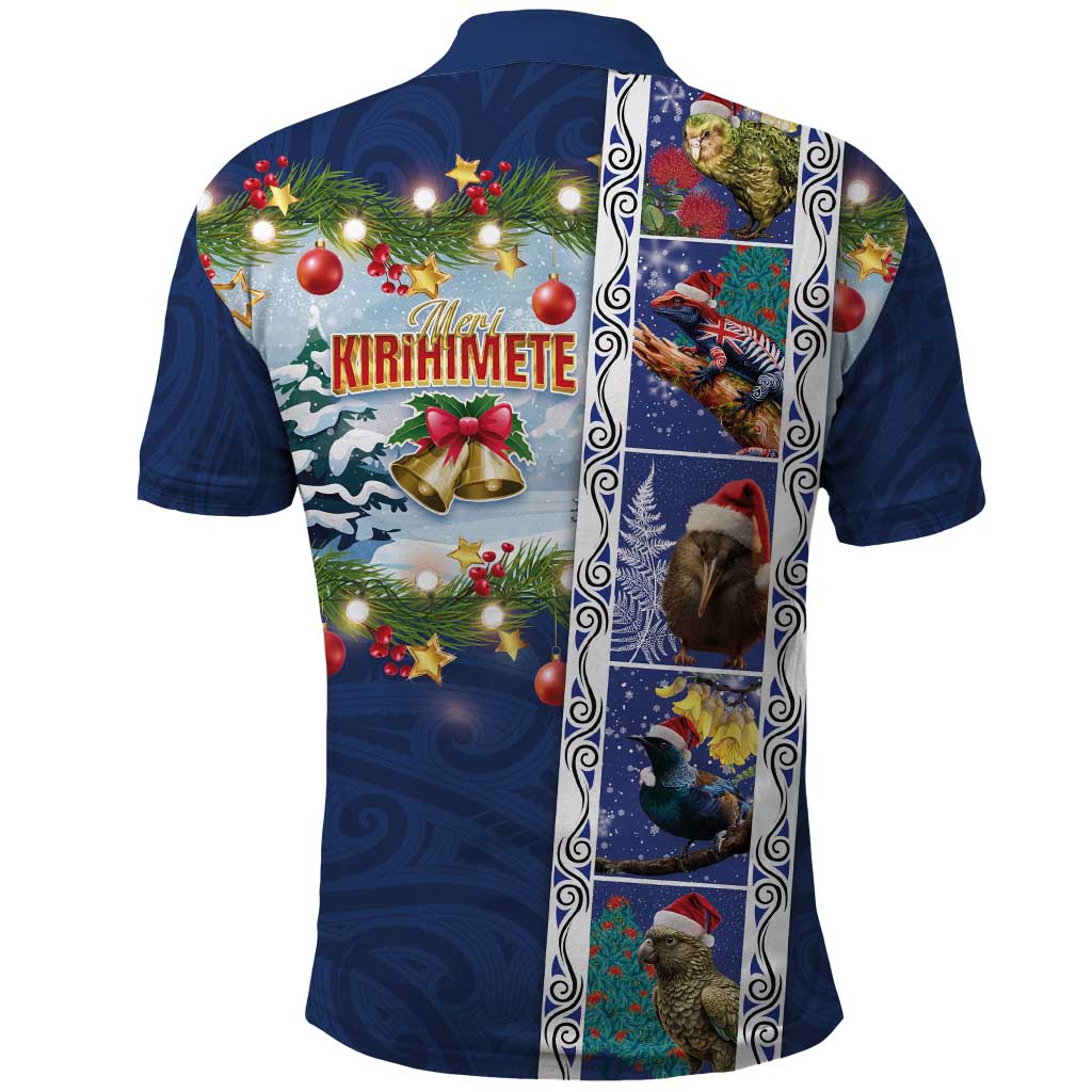 New Zealand Merry Christmas Polo Shirt Maori Animals, Koru Tattoo - Blue Xmas Style LT03 - Polynesian Pride