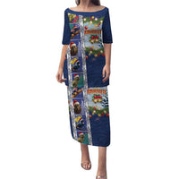 New Zealand Merry Christmas Puletasi Maori Animals, Koru Tattoo - Blue Xmas Style LT03 Long Dress Blue - Polynesian Pride