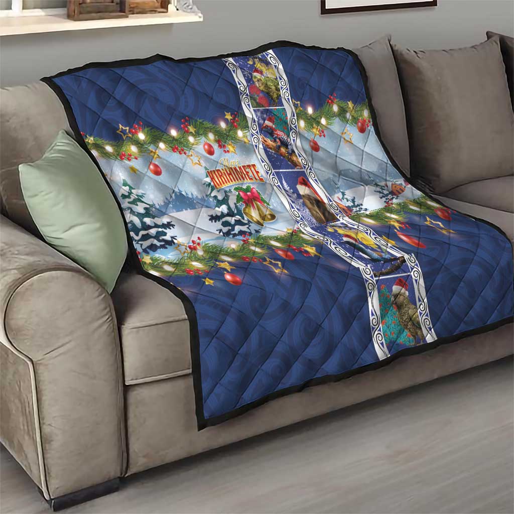 New Zealand Merry Christmas Quilt Maori Animals, Koru Tattoo - Blue Xmas Style LT03 - Polynesian Pride
