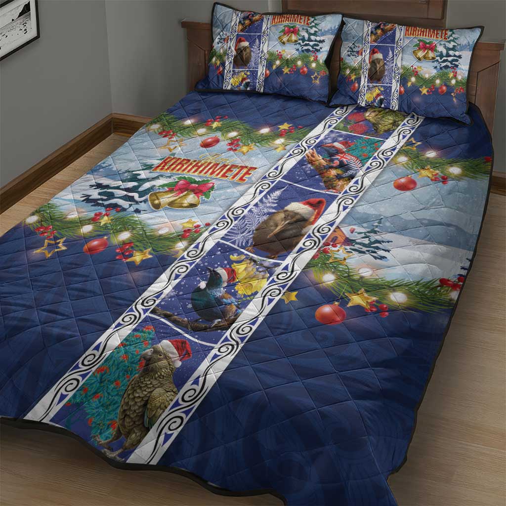 New Zealand Merry Christmas Quilt Bed Set Maori Animals, Koru Tattoo - Blue Xmas Style LT03 - Polynesian Pride