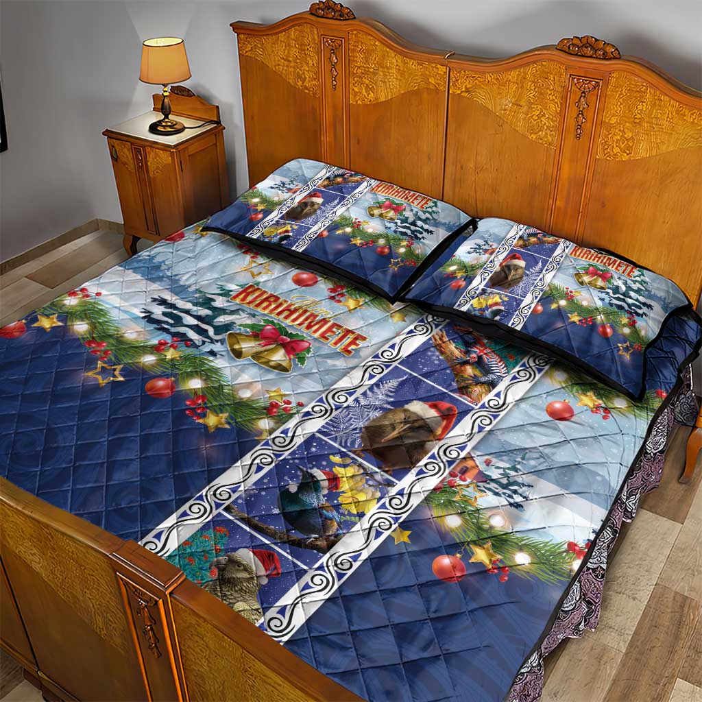 New Zealand Merry Christmas Quilt Bed Set Maori Animals, Koru Tattoo - Blue Xmas Style LT03 - Polynesian Pride