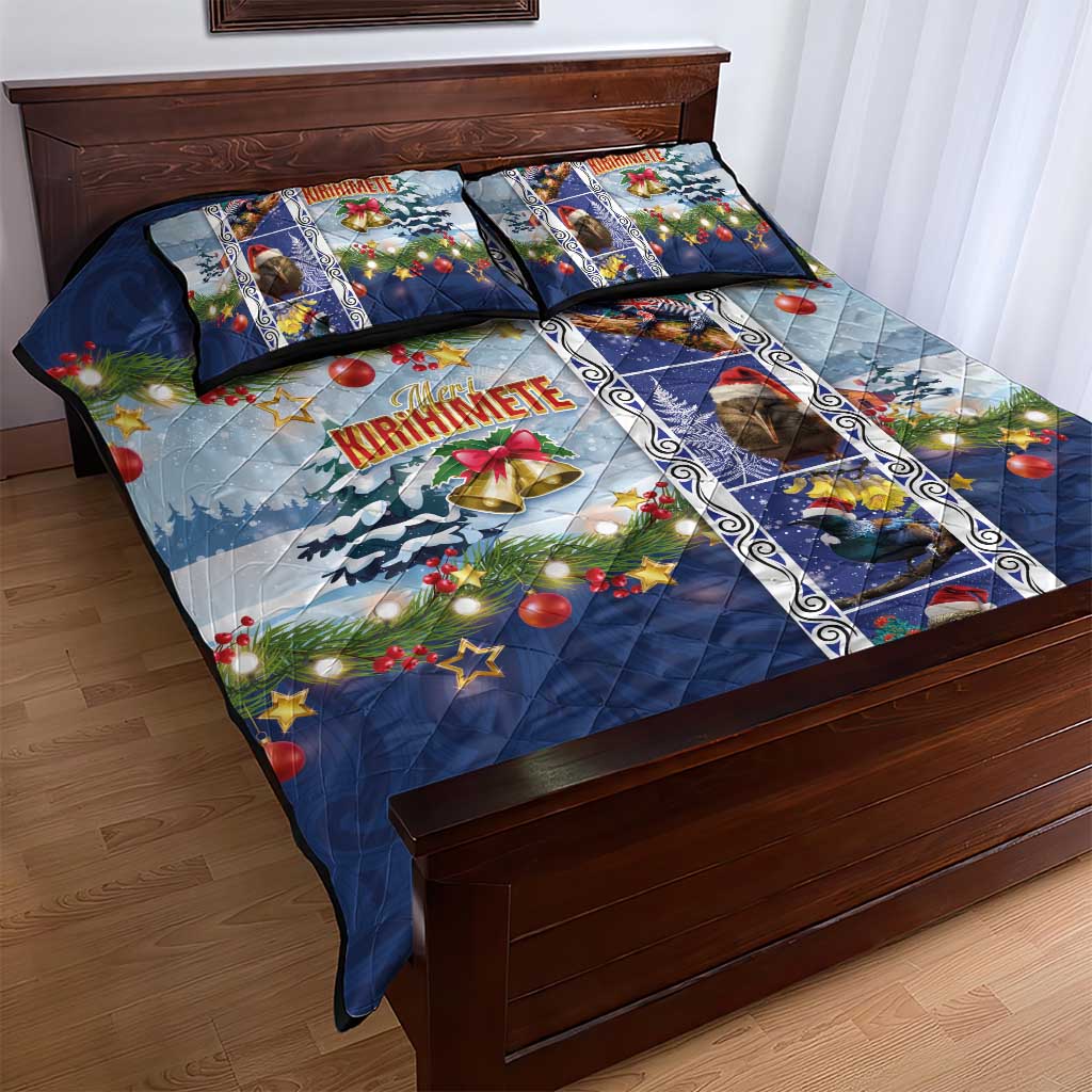 New Zealand Merry Christmas Quilt Bed Set Maori Animals, Koru Tattoo - Blue Xmas Style LT03 - Polynesian Pride