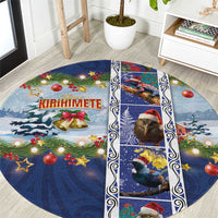 New Zealand Merry Christmas Round Carpet Maori Animals, Koru Tattoo - Blue Xmas Style LT03 Blue - Polynesian Pride