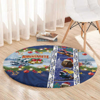 New Zealand Merry Christmas Round Carpet Maori Animals, Koru Tattoo - Blue Xmas Style LT03 - Polynesian Pride