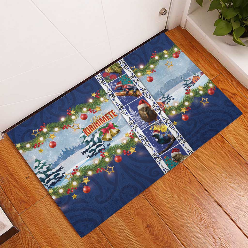 New Zealand Merry Christmas Rubber Doormat Maori Animals, Koru Tattoo - Blue Xmas Style LT03 - Polynesian Pride