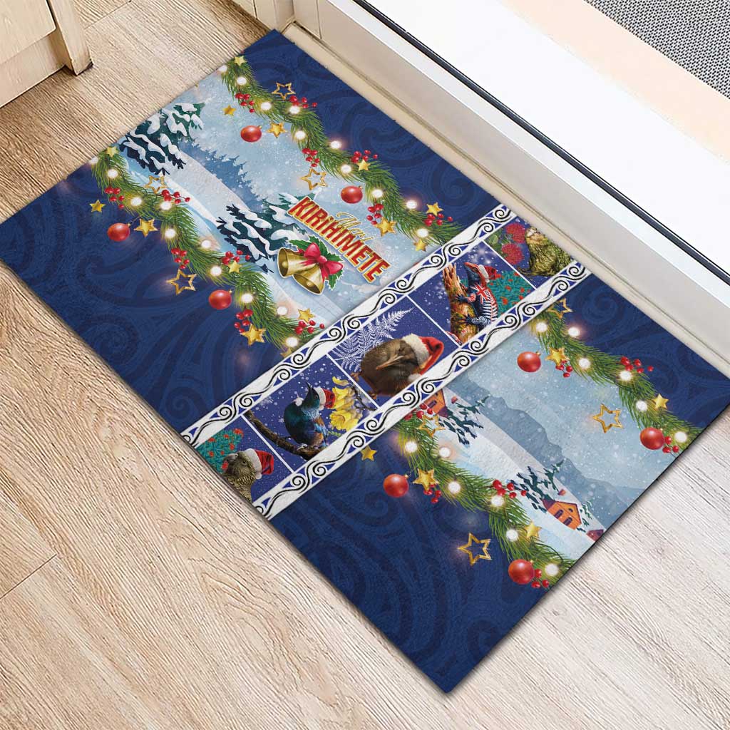 New Zealand Merry Christmas Rubber Doormat Maori Animals, Koru Tattoo - Blue Xmas Style LT03 - Polynesian Pride