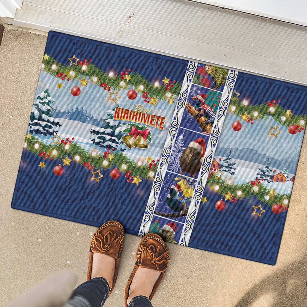 New Zealand Merry Christmas Rubber Doormat Maori Animals, Koru Tattoo - Blue Xmas Style LT03 - Polynesian Pride