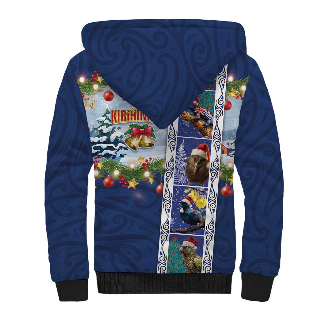 New Zealand Merry Christmas Sherpa Hoodie Maori Animals, Koru Tattoo - Blue Xmas Style LT03 - Polynesian Pride