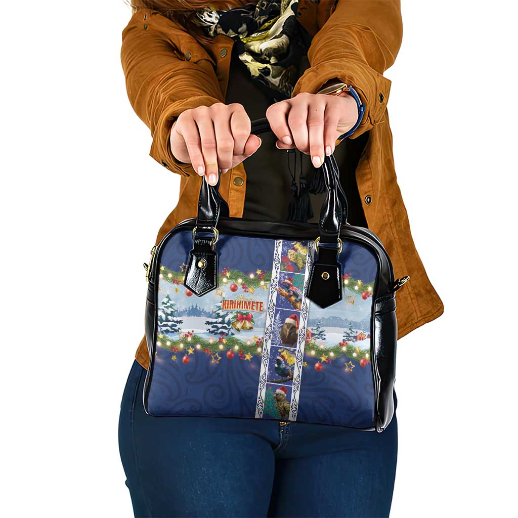 New Zealand Merry Christmas Shoulder Handbag Maori Animals, Koru Tattoo - Blue Xmas Style LT03 One Size Blue - Polynesian Pride