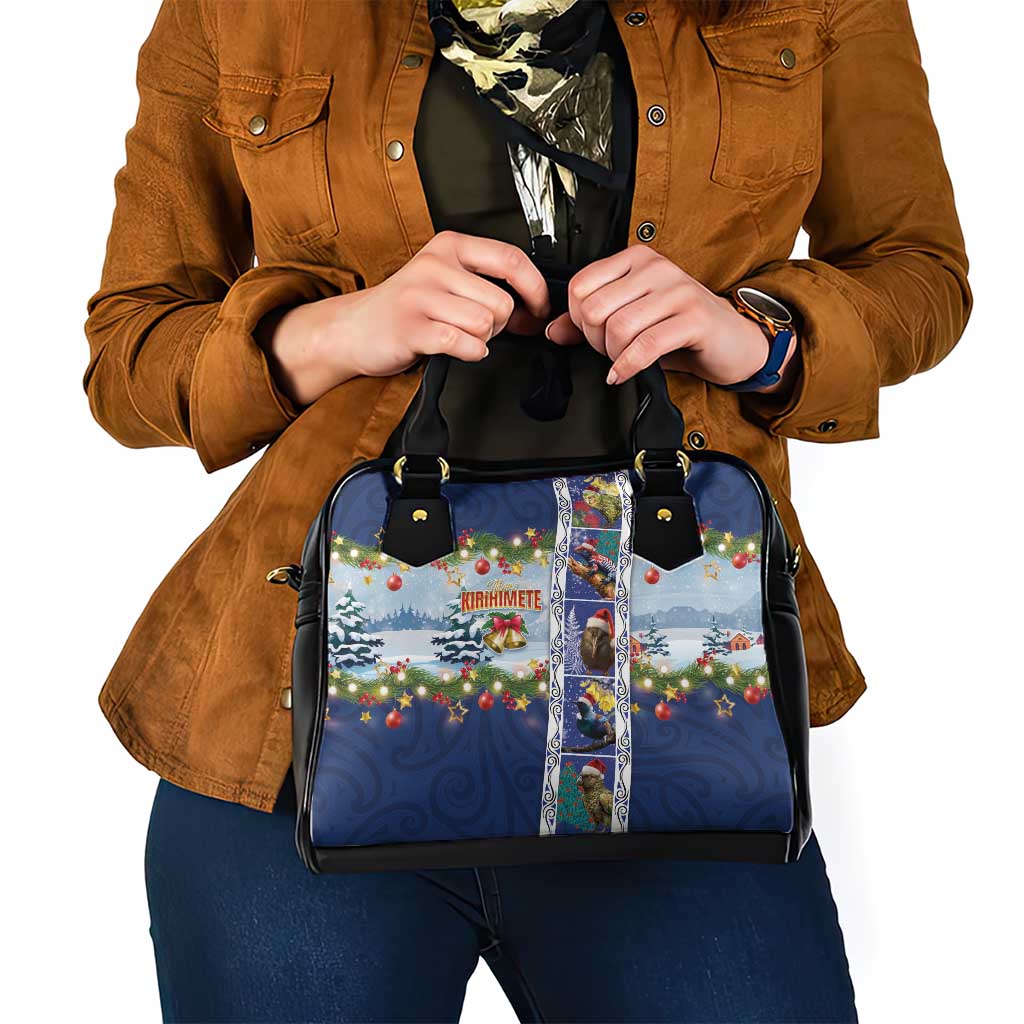 New Zealand Merry Christmas Shoulder Handbag Maori Animals, Koru Tattoo - Blue Xmas Style LT03 - Polynesian Pride
