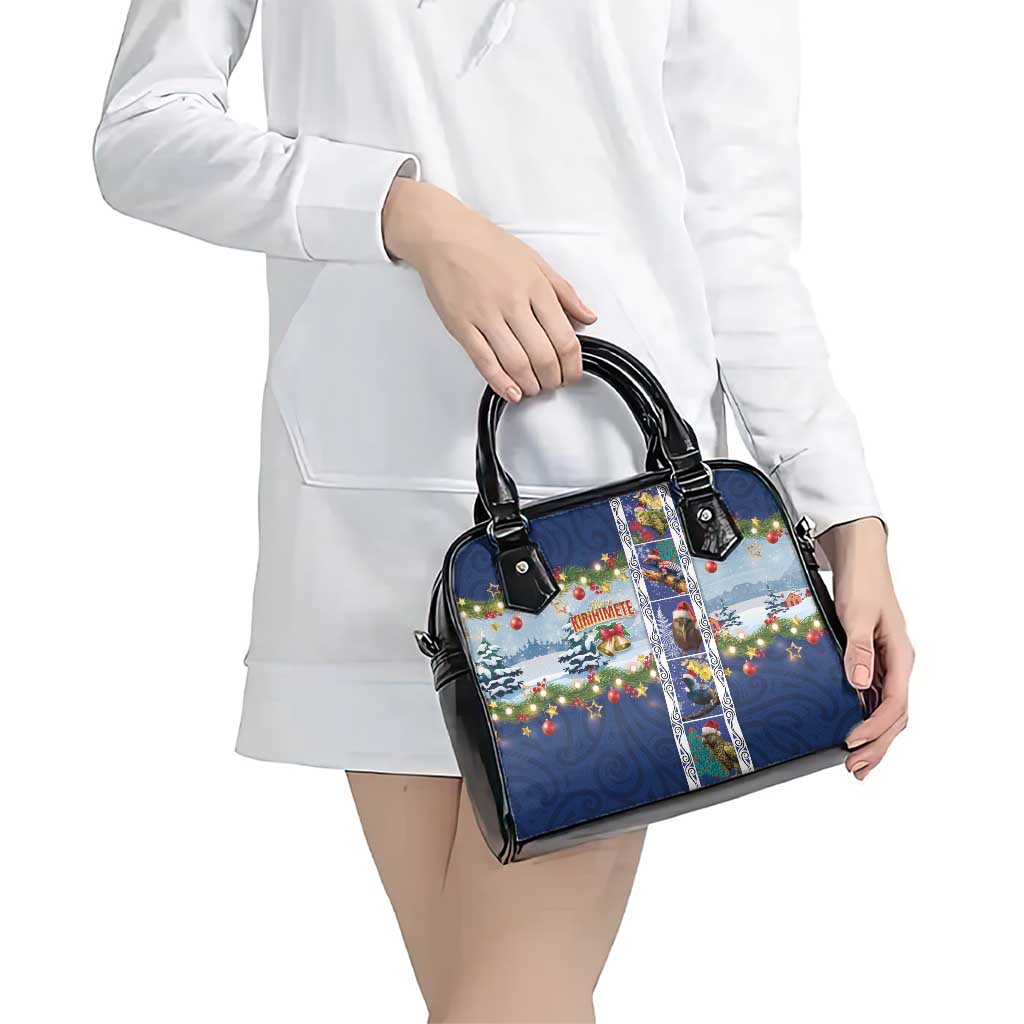 New Zealand Merry Christmas Shoulder Handbag Maori Animals, Koru Tattoo - Blue Xmas Style LT03 - Polynesian Pride