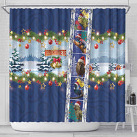 New Zealand Merry Christmas Shower Curtain Maori Animals, Koru Tattoo - Blue Xmas Style LT03 - Polynesian Pride