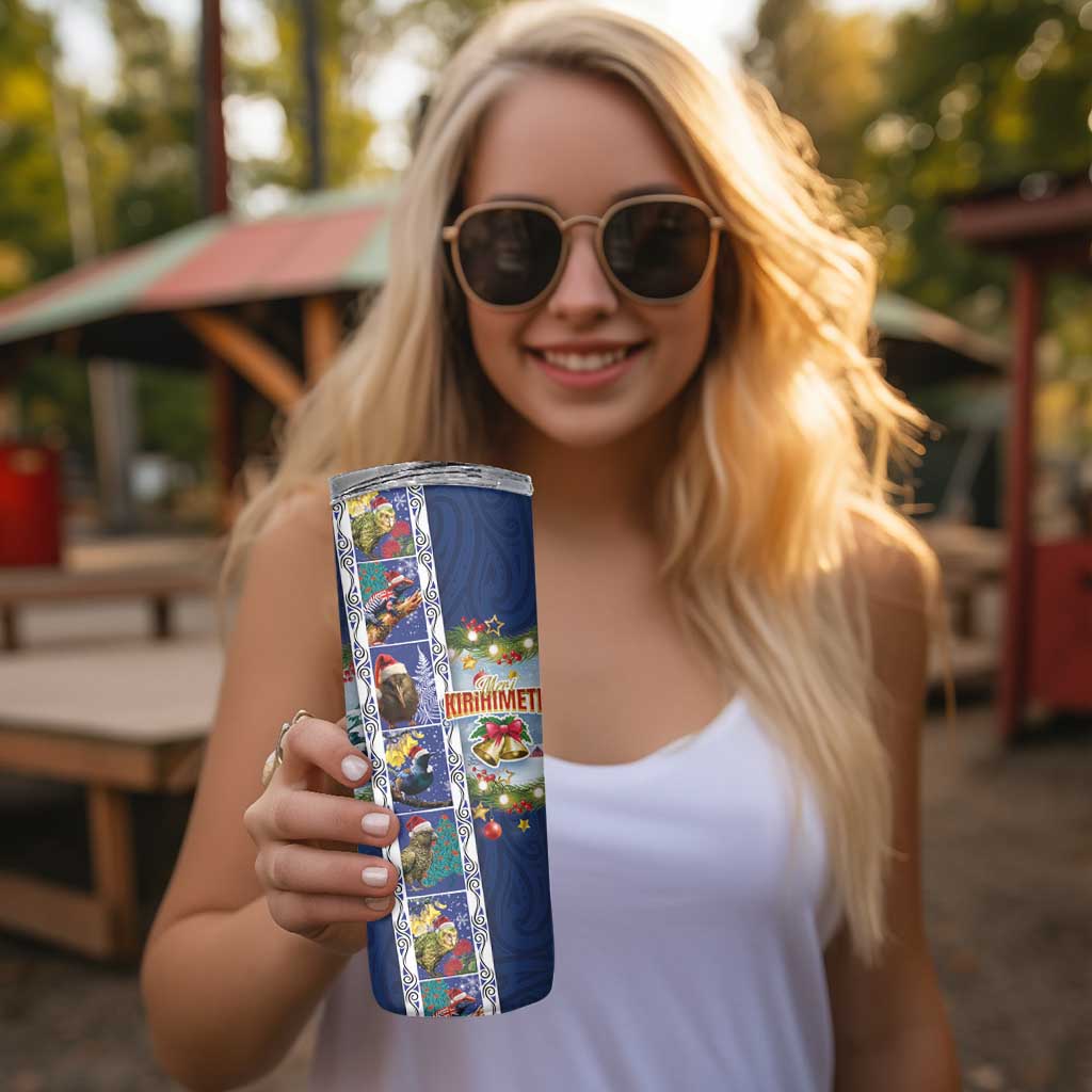 New Zealand Merry Christmas Skinny Tumbler Maori Animals Xmas Style and Koru Tattoo Blue Color LT03 - Polynesian Pride