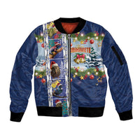 New Zealand Merry Christmas Sleeve Zip Bomber Jacket Maori Animals, Koru Tattoo - Blue Xmas Style LT03 Unisex Blue - Polynesian Pride
