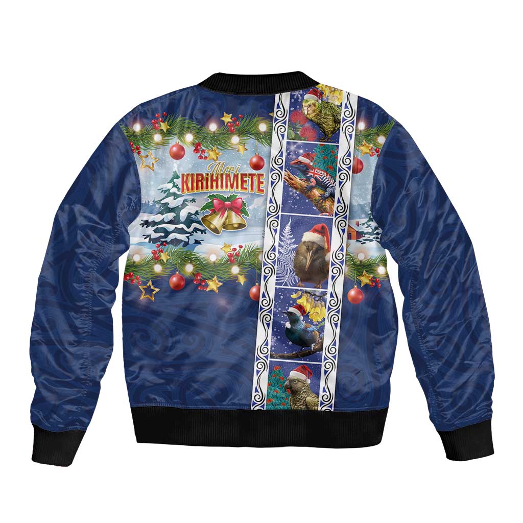 New Zealand Merry Christmas Sleeve Zip Bomber Jacket Maori Animals, Koru Tattoo - Blue Xmas Style LT03 - Polynesian Pride