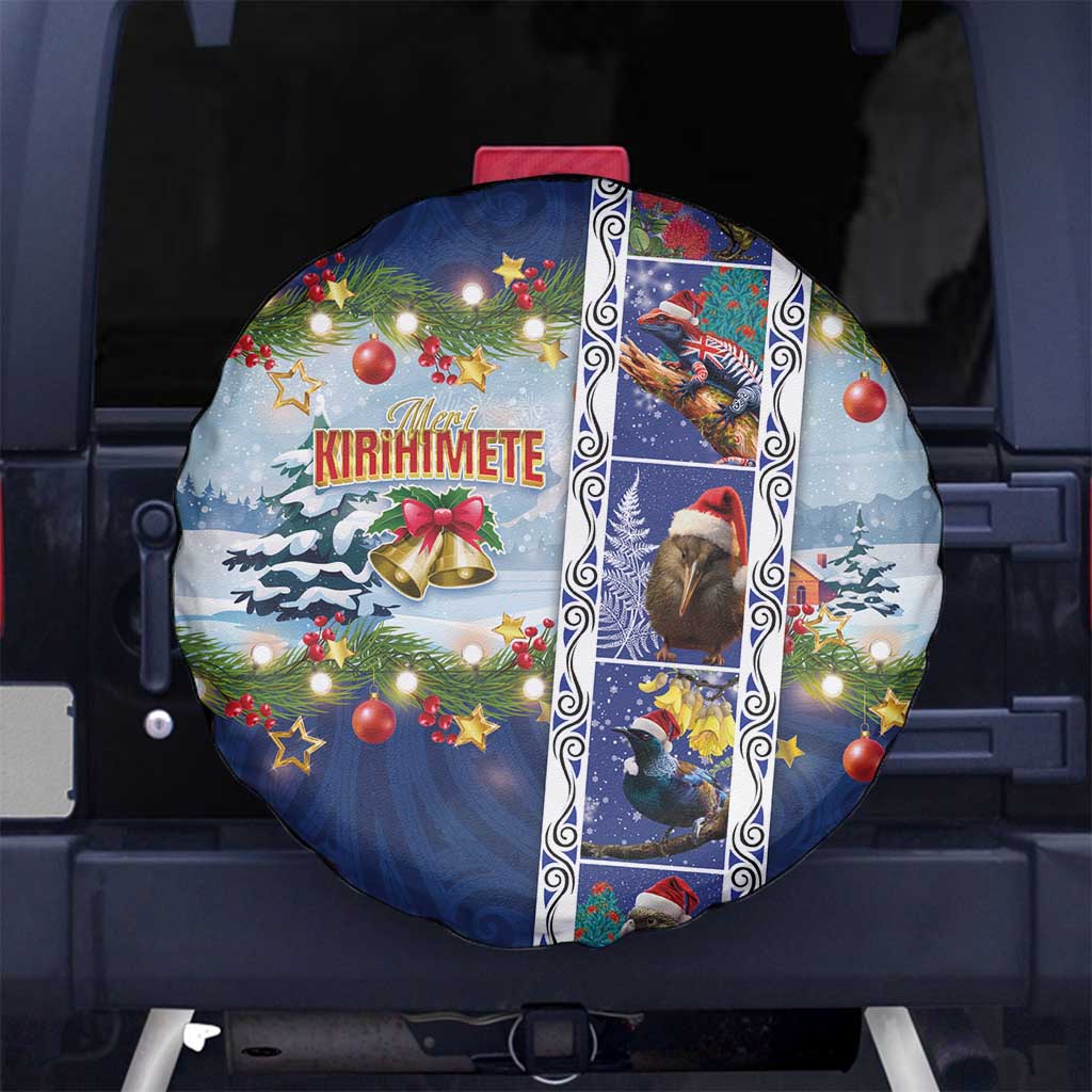 New Zealand Merry Christmas Spare Tire Cover Maori Animals, Koru Tattoo - Blue Xmas Style LT03 - Polynesian Pride