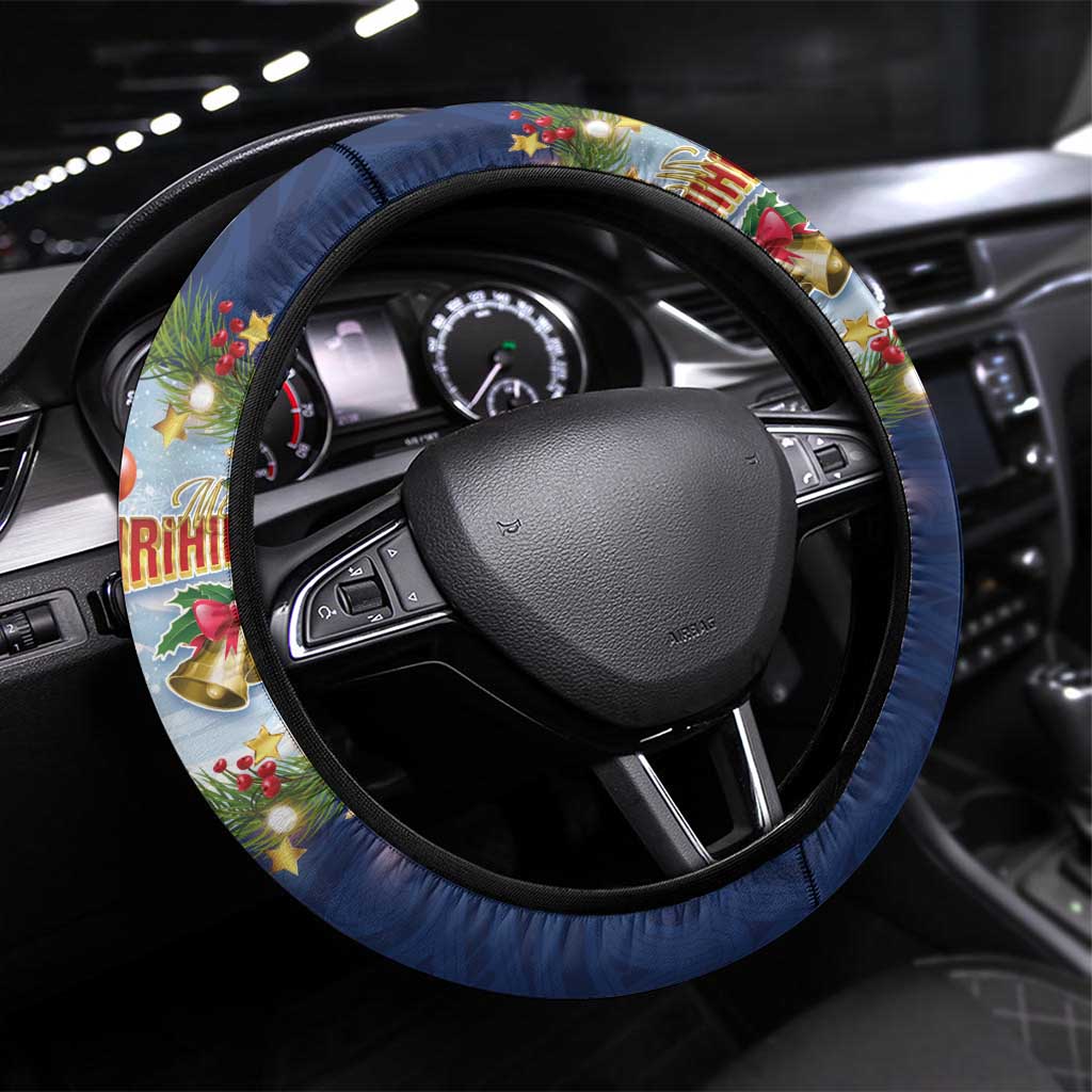 New Zealand Merry Christmas Steering Wheel Cover Maori Animals, Koru Tattoo - Blue Xmas Style LT03 Universal Fit Blue - Polynesian Pride