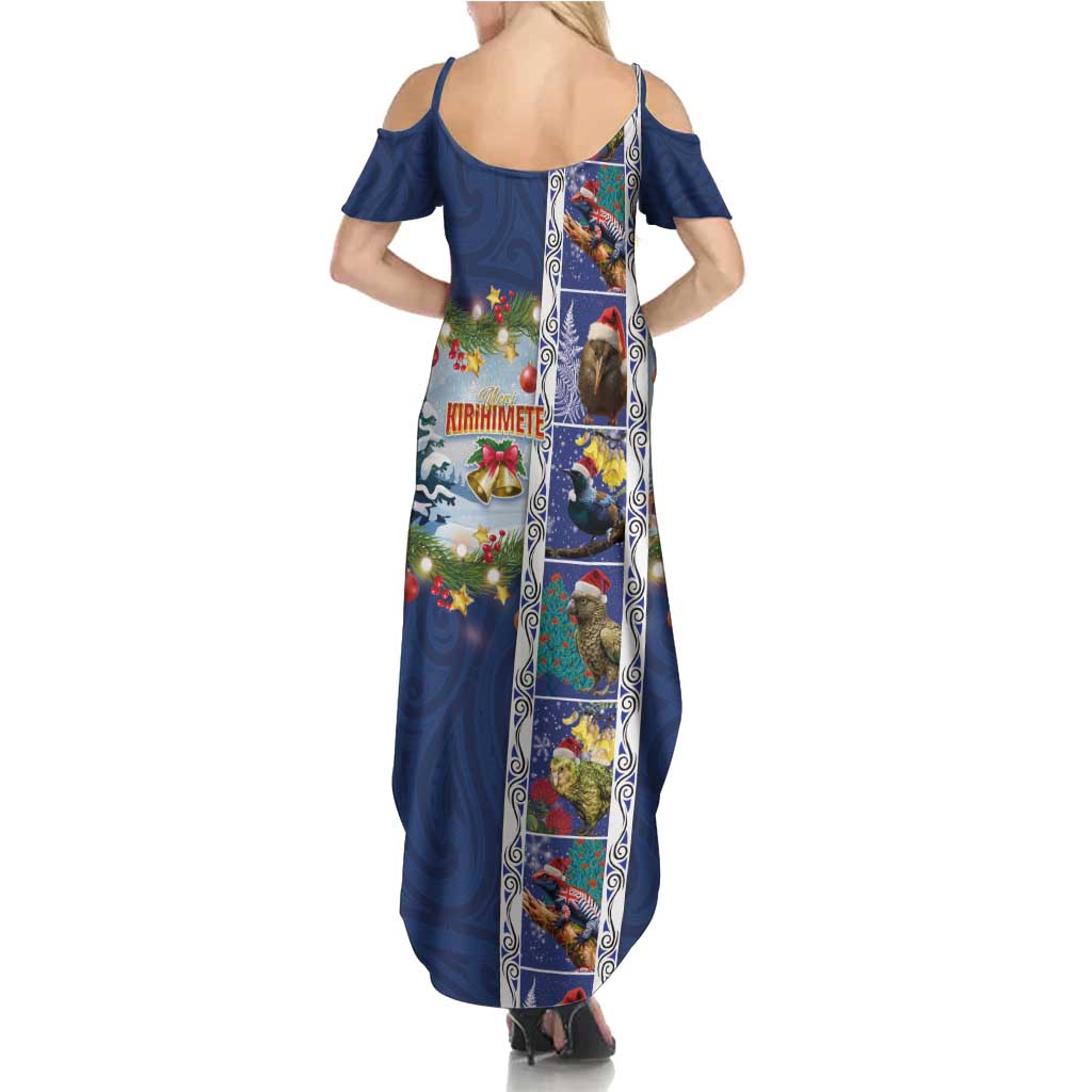 New Zealand Merry Christmas Summer Maxi Dress Maori Animals, Koru Tattoo - Blue Xmas Style LT03 - Polynesian Pride