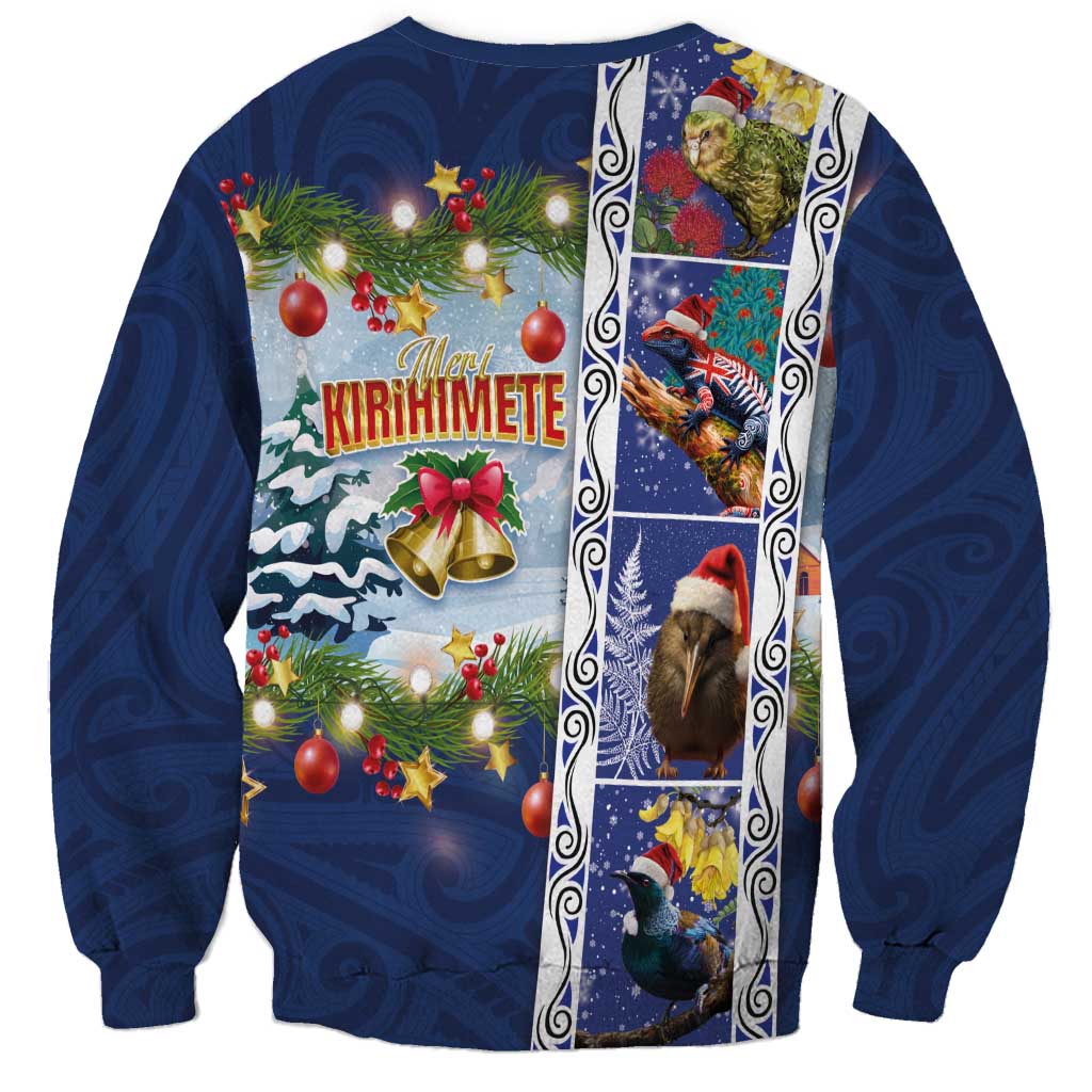 New Zealand Merry Christmas Sweatshirt Maori Animals, Koru Tattoo - Blue Xmas Style LT03 - Polynesian Pride