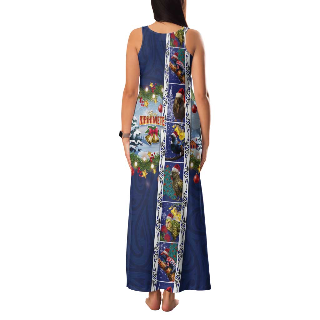 New Zealand Merry Christmas Tank Maxi Dress Maori Animals, Koru Tattoo - Blue Xmas Style LT03 - Polynesian Pride