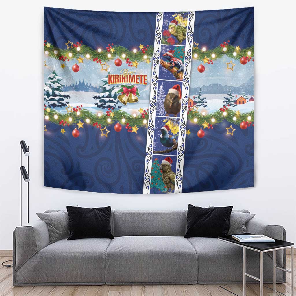 New Zealand Merry Christmas Tapestry Maori Animals, Koru Tattoo - Blue Xmas Style LT03 Blue - Polynesian Pride