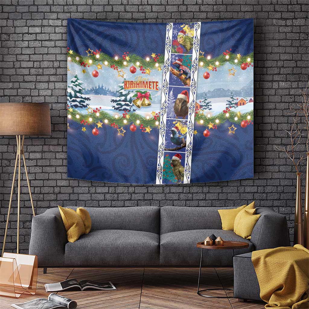 New Zealand Merry Christmas Tapestry Maori Animals, Koru Tattoo - Blue Xmas Style LT03 - Polynesian Pride