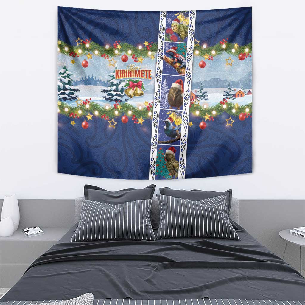 New Zealand Merry Christmas Tapestry Maori Animals, Koru Tattoo - Blue Xmas Style LT03 - Polynesian Pride