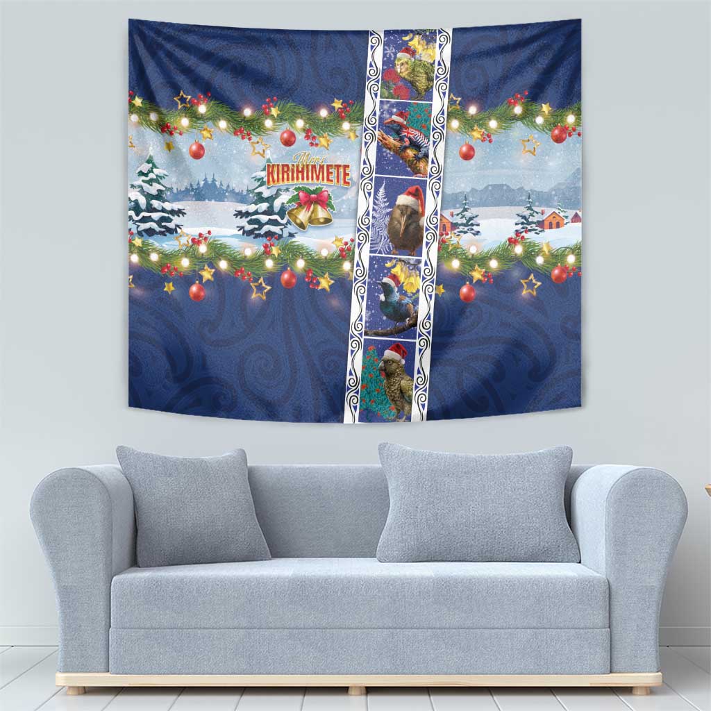 New Zealand Merry Christmas Tapestry Maori Animals, Koru Tattoo - Blue Xmas Style LT03 - Polynesian Pride