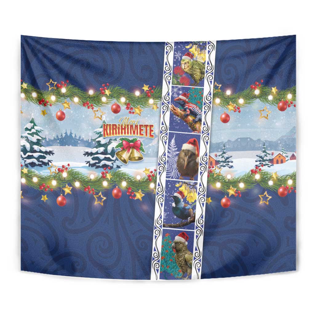 New Zealand Merry Christmas Tapestry Maori Animals, Koru Tattoo - Blue Xmas Style LT03 - Polynesian Pride
