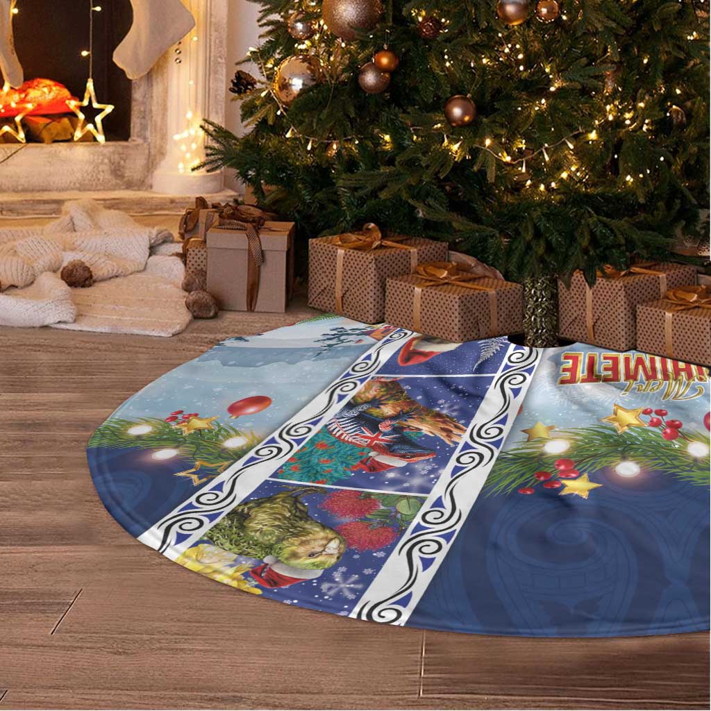 New Zealand Merry Christmas Tree Skirt Maori Animals, Koru Tattoo - Blue Xmas Style LT03 - Polynesian Pride