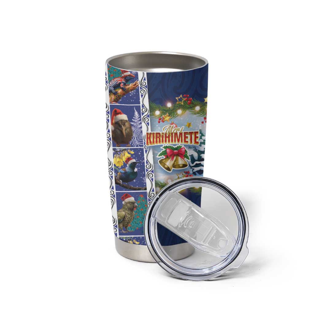 New Zealand Merry Christmas Tumbler Cup Maori Animals Xmas Style and Koru Tattoo Blue Color LT03 - Polynesian Pride