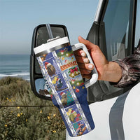 New Zealand Merry Christmas Tumbler With Handle Maori Animals Xmas Style and Koru Tattoo Blue Color LT03 - Polynesian Pride