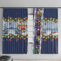 New Zealand Merry Christmas Window Curtain Maori Animals, Koru Tattoo - Blue Xmas Style LT03 With Hooks Blue - Polynesian Pride