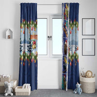 New Zealand Merry Christmas Window Curtain Maori Animals, Koru Tattoo - Blue Xmas Style LT03 - Polynesian Pride