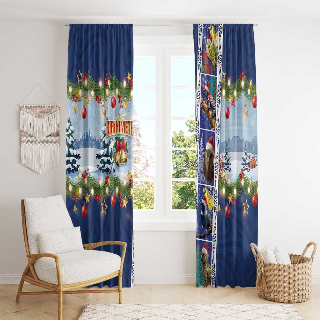 New Zealand Merry Christmas Window Curtain Maori Animals, Koru Tattoo - Blue Xmas Style LT03 - Polynesian Pride