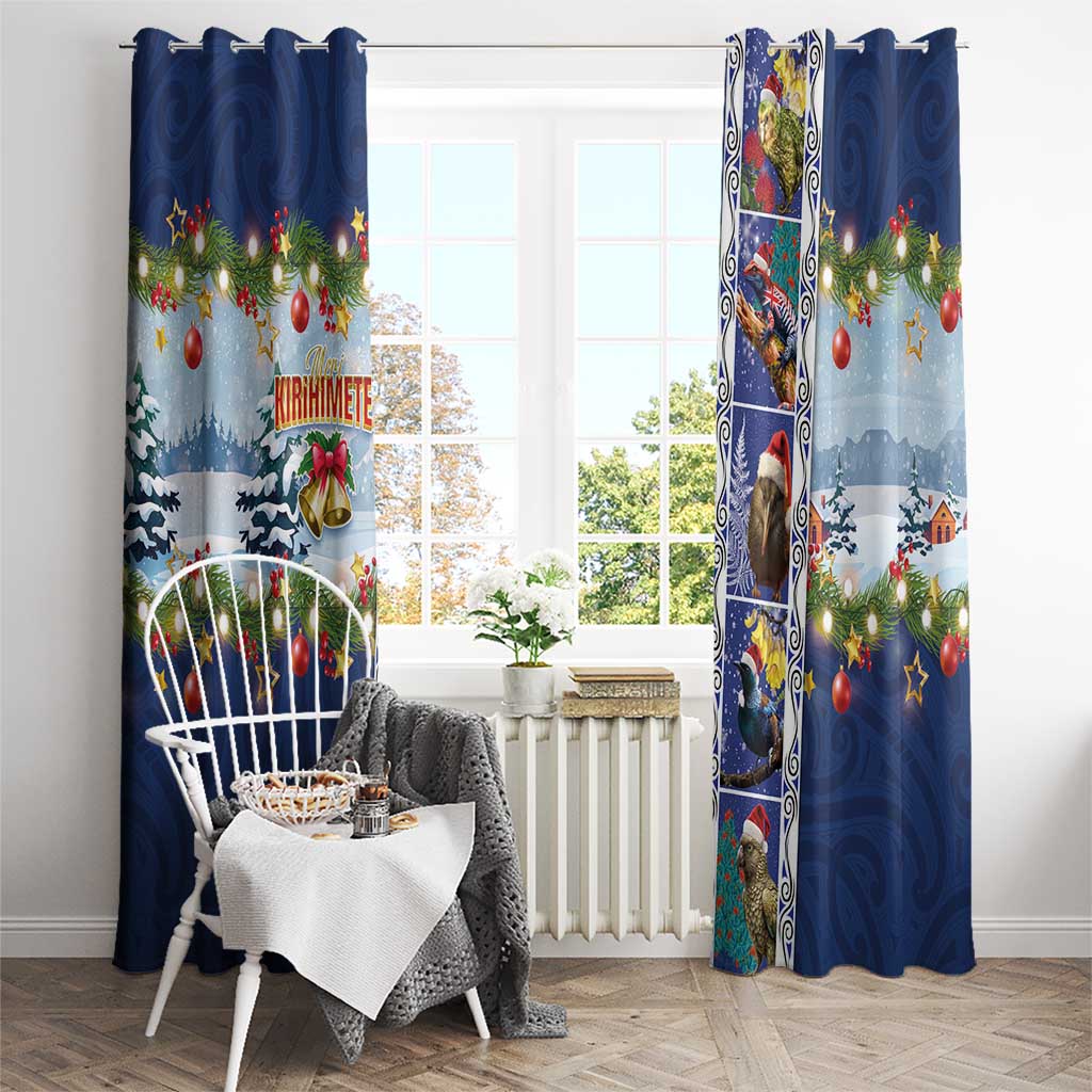 New Zealand Merry Christmas Window Curtain Maori Animals, Koru Tattoo - Blue Xmas Style LT03 - Polynesian Pride