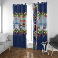 New Zealand Merry Christmas Window Curtain Maori Animals, Koru Tattoo - Blue Xmas Style LT03 With Grommets Blue - Polynesian Pride